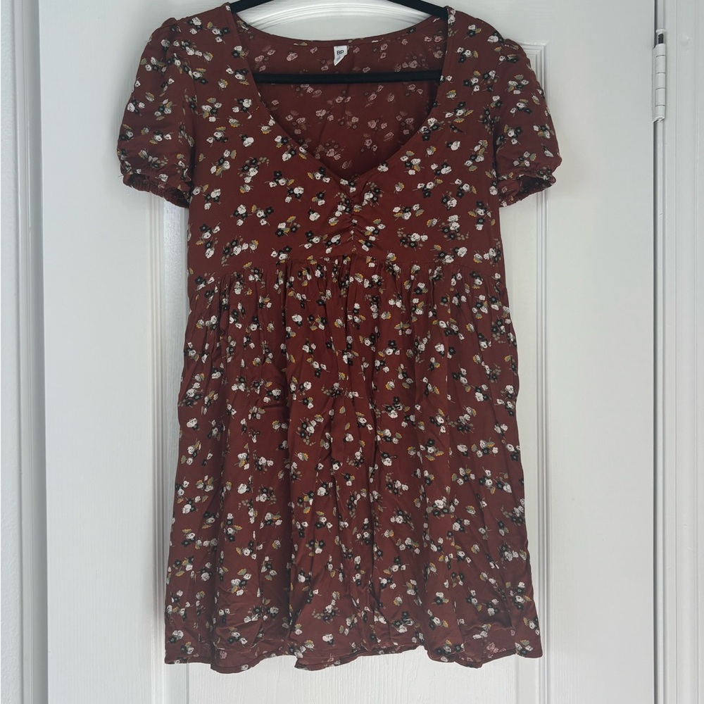 Nordstrom BP Brown/Orange Floral Patterned Babydoll Dress